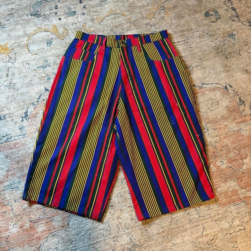 Vintage Striped Jean Shorts Mens 30-32 Baggy Skater Made in USA Multi Color 90s